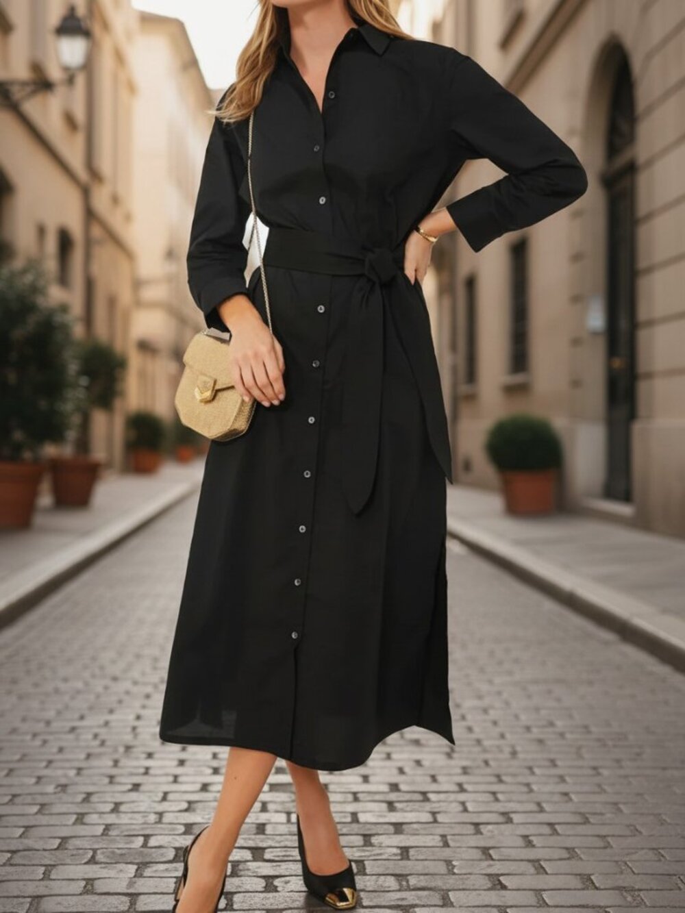 Tuckernuck Chessie Black Maxi Shirt Dress XXL NWT Collared Cotton Tie